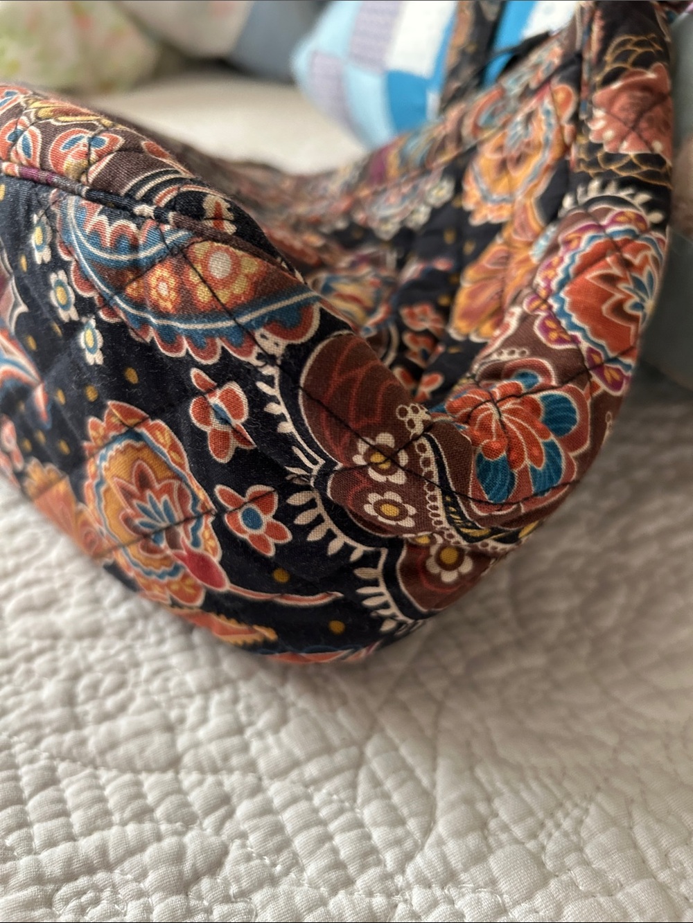 Vera Bradley quilted shoulder purse in browns, turquoise, yellow and black - Picture 13 of 15